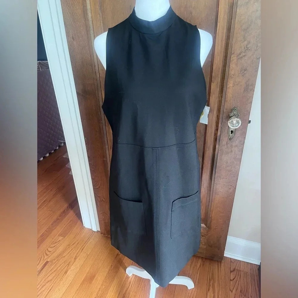 Mango MNG Sustainable Viscose‎ Black Sleeveless Dress Pockets Size M Zipper Back